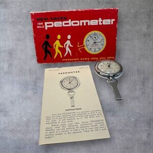 Vintage New Haven 100 Mile Pedometer Original Box Model 230 w/Instructions-Works